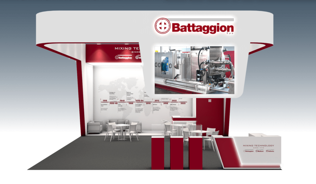 Render dello Stand fieristico personalizzato realizzato da Vitera Group per Battaggion a PLAST 2026