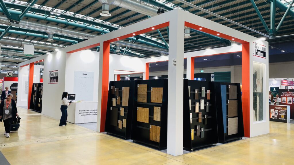 Bonomi Pattini exhibition stand designed and built by Vitera Group for Interzum Bergamo 2026 featuring custom exhibition design and turnkey installation