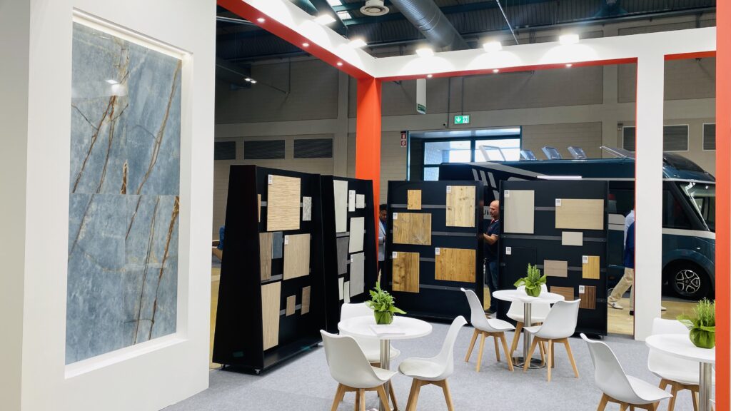 Bonomi Pattini exhibition stand designed and built by Vitera Group for Interzum Bergamo 2026 featuring custom exhibition design and turnkey installation