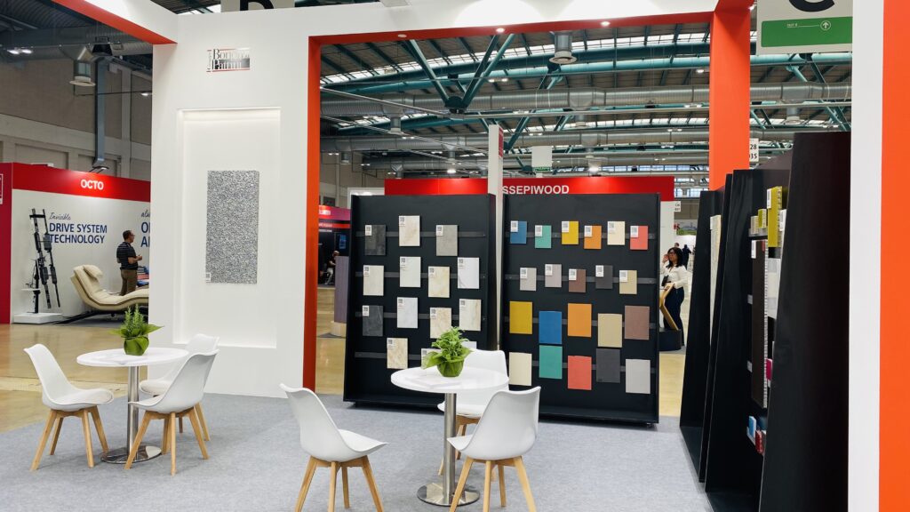Bonomi Pattini exhibition stand designed and built by Vitera Group for Interzum Bergamo 2026 featuring custom exhibition design and turnkey installation