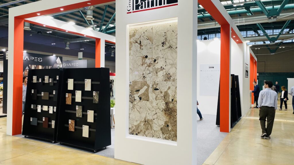 Bonomi Pattini exhibition stand designed and built by Vitera Group for Interzum Bergamo 2026 featuring custom exhibition design and turnkey installation